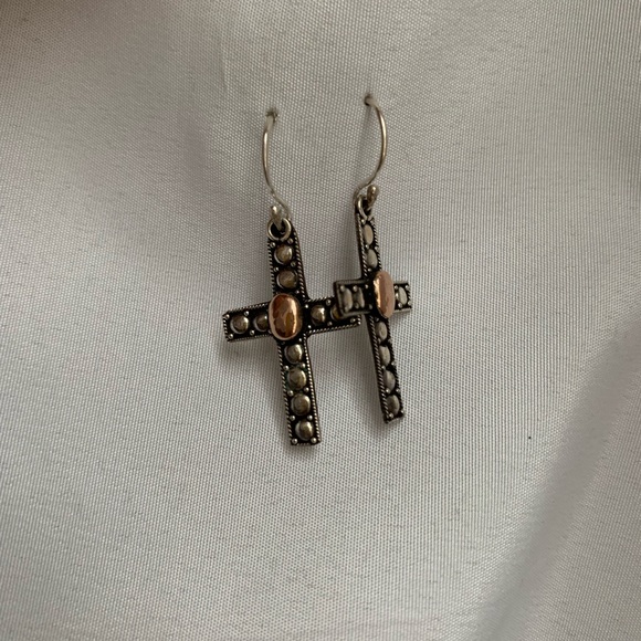 Cross Croix Silver Earrings Boucles d'Oreilles Argent - Picture 4 of 6